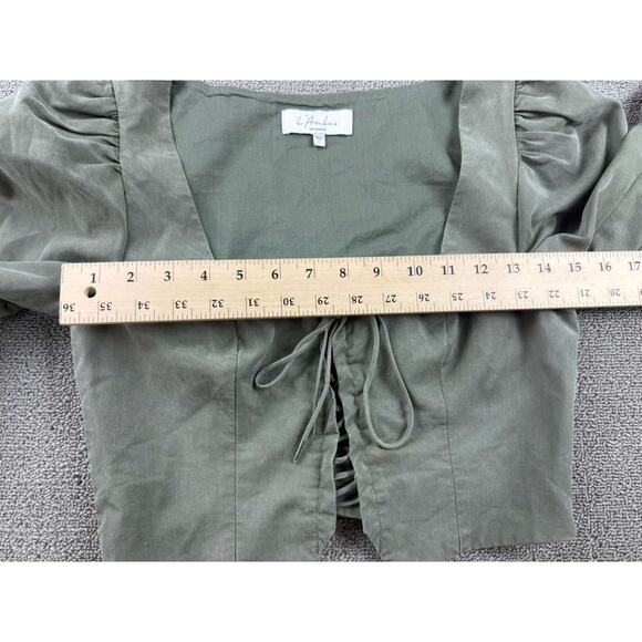 L Academie Blouse Women S Green Lace Up Long Sleeve Cropped Puff Victorian Style - Picture 4 of 7